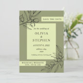 Grünolive. Folien. Elegante botanische Hochzeit Save The Date (Stehend Vorderseite)