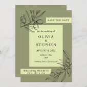 Grünolive. Folien. Elegante botanische Hochzeit Save The Date (Vorne/Hinten)