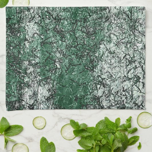 Grünölstruktur auf Stöcken und Fäden Geschirrtuch (Gefaltet)