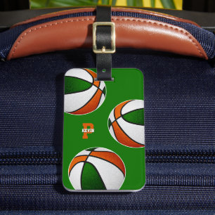 Grünorange Basketballfarben mit Monogramm Gepäckanhänger