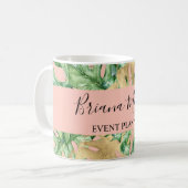 Grünpalme Blätter Gold Peach Tropical Kaffeetasse (Vorderseite Links)
