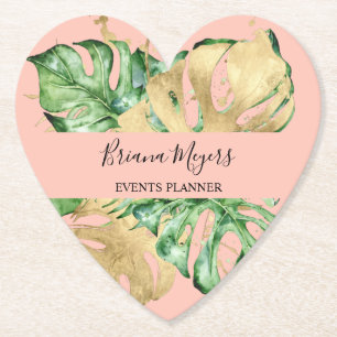 Grünpalme Blätter Gold Peach Tropical Untersetzer