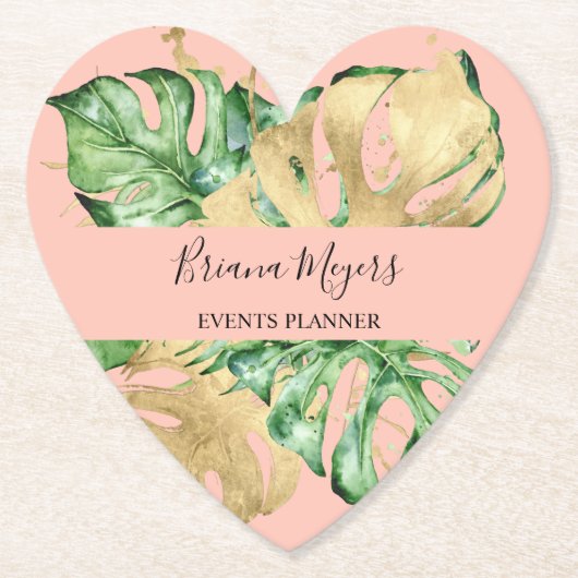 Grünpalme Blätter Gold Peach Tropical Untersetzer (Vorderseite)