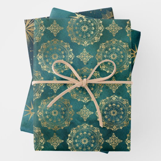 Grünpapier für mystische Himmelskörper Geschenkpapier Set (Beispiel)