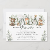 Grünpflanze Waldtiere neutrale Babydusche Einladung (Vorderseite)