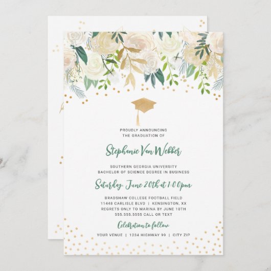 Grünpflanzen + Abschluss Confetti INVITATION Einladung (Vorne/Hinten)