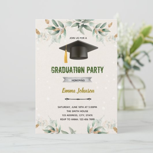 Grünpflanzen Abschluss laden Einladung (Stehend Vorderseite)