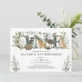 Grünpflanzen Australische Tiere Wild 1 1. Geburtst Einladung (Stehend Vorderseite)