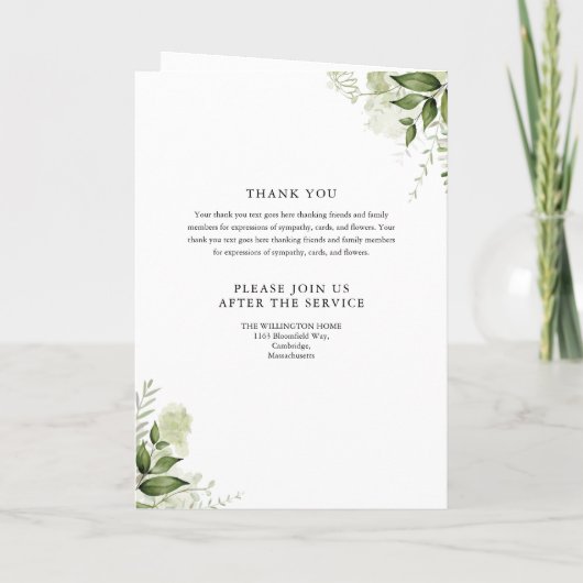 Grünpflanzen Beerdigung Reihenfolge des Dienstes e Programm (Rückseite)