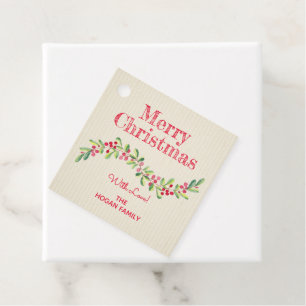 Grünpflanzen & Beeren auf elfenbeinfarbenem Weihna Geschenkanhänger