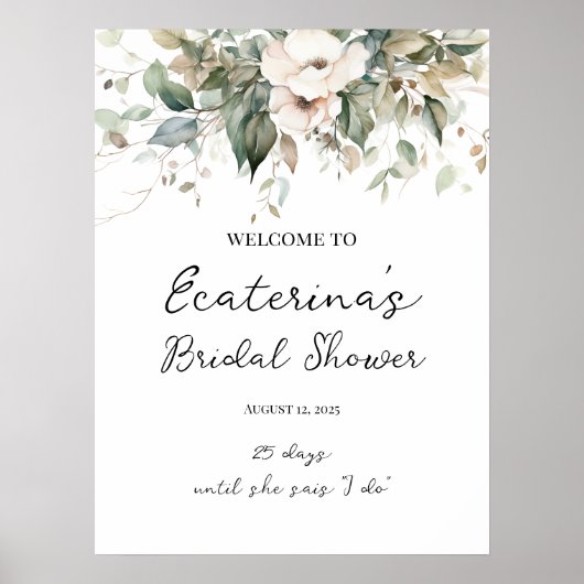 Grünpflanzen & Blume Brautparty Begrüßungszeichen Poster (Vorne)