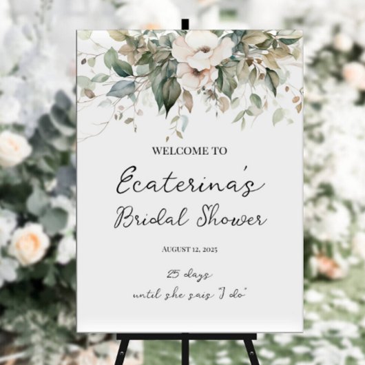 Grünpflanzen & Blume Brautparty Begrüßungszeichen Poster