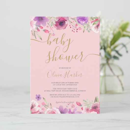 Grünpflanzen Blume Kindermädchendusche/ Sprinkle Einladung (Stehend Vorderseite)