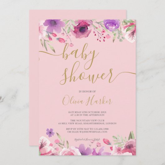 Grünpflanzen Blume Kindermädchendusche/ Sprinkle Einladung (Vorne/Hinten)