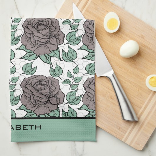 Grünpflanzen Blumenmuster große Blüte personalisie Geschirrtuch (Viertel Falte)