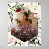 Grünpflanzen Blumenrahmen Foto Quinceañe Begrüßung Poster (Vorne)