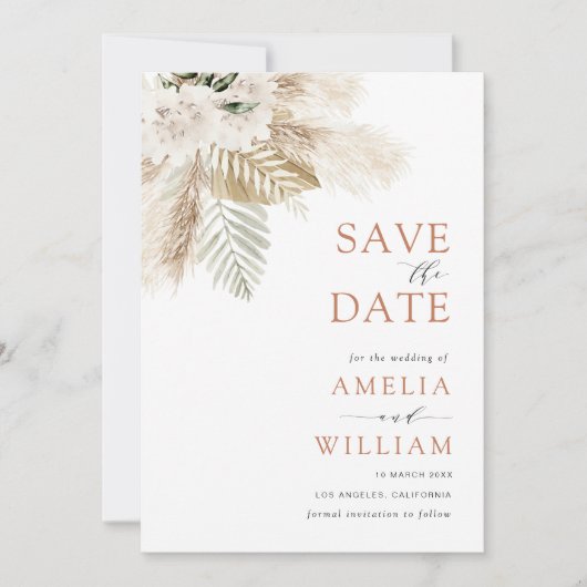 Grünpflanzen boho pampas Save the Date (Vorderseite)
