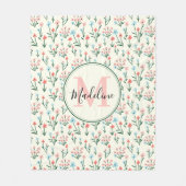 Grünpflanzen Botanische Blume Rosa Monogramm Fleecedecke (Vorderseite)