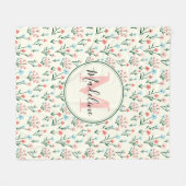 Grünpflanzen Botanische Blume Rosa Monogramm Fleecedecke (Vorderseite (Horizontal))