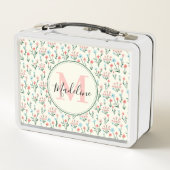 Grünpflanzen Botanische Blume Rosa Monogramm Metall Brotdose (Rückseite)