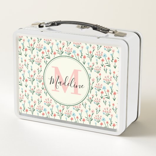 Grünpflanzen Botanische Blume Rosa Monogramm Metall Brotdose (Rückseite)