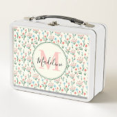 Grünpflanzen Botanische Blume Rosa Monogramm Metall Brotdose (Vorderseite)