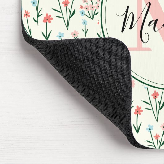 Grünpflanzen Botanische Blume Rosa Monogramm Mousepad (Ecke)