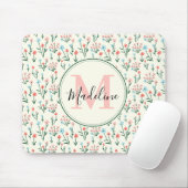 Grünpflanzen Botanische Blume Rosa Monogramm Mousepad (Mit Mouse)