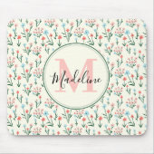 Grünpflanzen Botanische Blume Rosa Monogramm Mousepad (Vorne)