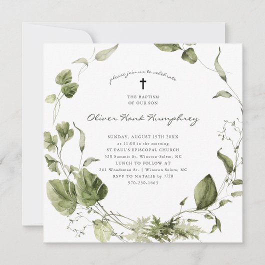 Grünpflanzen | Botanische Taufe im Frühjahr Einladung (Vorderseite)