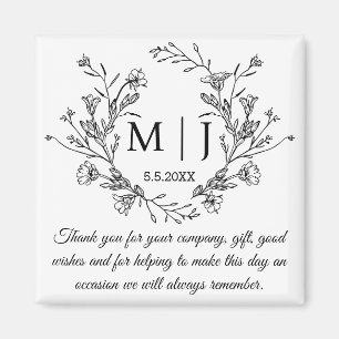 Grünpflanzen Botanisches Monogramm Hochzeit Danke Magnet
