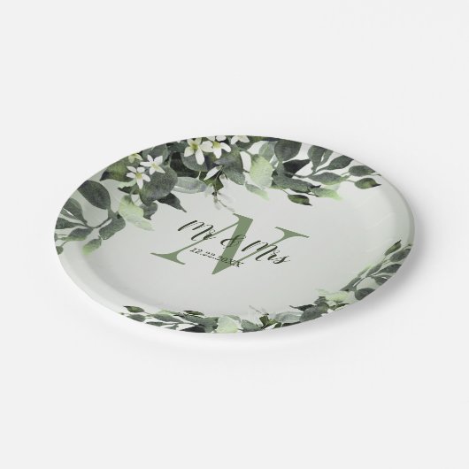 Grünpflanzen der Hochzeitspartei Eukalyptus-Blätte Pappteller (Schrägansicht)
