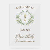 Grünpflanzen des ersten Kommunion Chalice Wappen Acrylschild (Vorderseite)