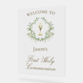 Grünpflanzen des ersten Kommunion Chalice Wappen Acrylschild (Winkel)