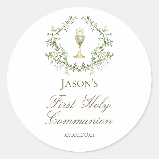 Grünpflanzen des ersten Kommunion Chalice Wappen Runder Aufkleber (Vorderseite)