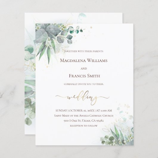 Grünpflanzen | Einladung zur Hochzeitsfeier (Vorne/Hinten)