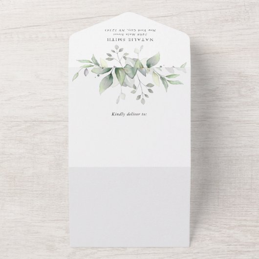 Grünpflanzen, Eukalyptus-Blätter, Boho, Babydusche All In One Einladung (Außenbereich)