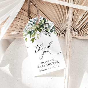 Grünpflanzen, Eukalyptus-Blätter, Boho, Babydusche Geschenkanhänger