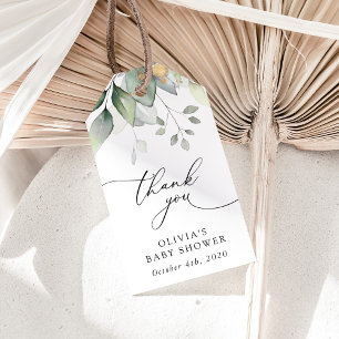 Grünpflanzen, Eukalyptus-Blätter, Boho, Babydusche Geschenkanhänger