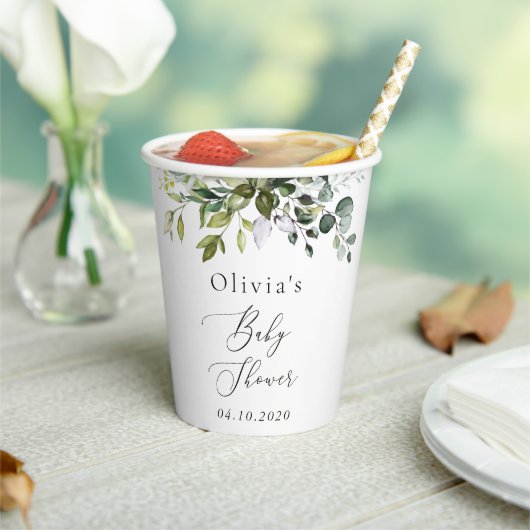 Grünpflanzen, Eukalyptus-Blätter, Boho, Babydusche Pappbecher (In Situ)