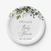 Grünpflanzen, Eukalyptus-Blätter, Boho, Babydusche Pappteller (Vorderseite)