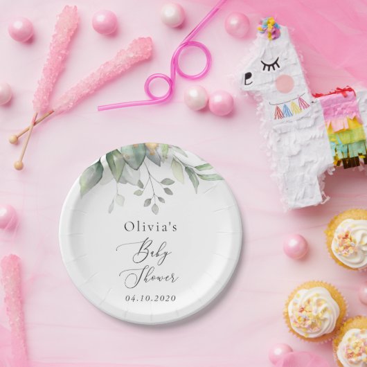 Grünpflanzen, Eukalyptus-Blätter, Boho, Babydusche Pappteller (Party)