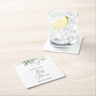 Grünpflanzen, Eukalyptus-Blätter, Boho, Babydusche Rechteckiger Pappuntersetzer