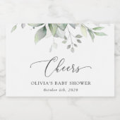 Grünpflanzen, Eukalyptus-Blätter, Boho, Babydusche Schaumweinetikett (Einzelnes Label)