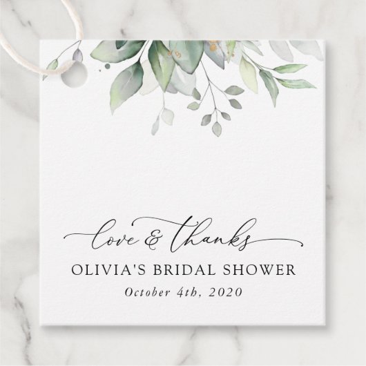 Grünpflanzen, Eukalyptus-Blätter, Boho, Brautparty Geschenkanhänger (Vorderseite)