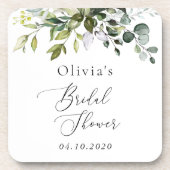 Grünpflanzen, Eukalyptus-Blätter, Boho, Brautparty Getränkeuntersetzer (Vorderseite)