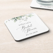 Grünpflanzen, Eukalyptus-Blätter, Boho, Brautparty Getränkeuntersetzer (Linke Seite)