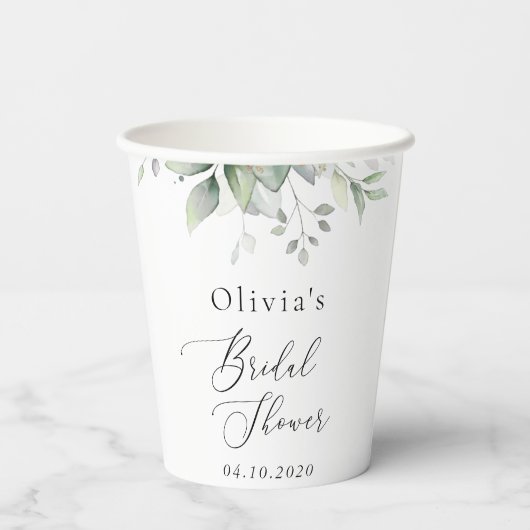 Grünpflanzen, Eukalyptus-Blätter, Boho, Brautparty Pappbecher (Rückseite)