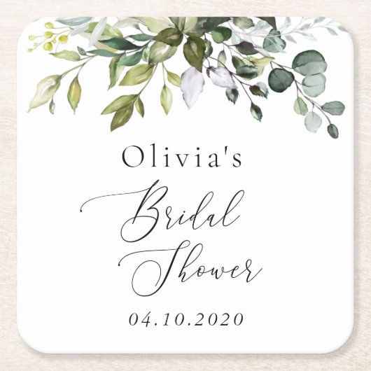 Grünpflanzen, Eukalyptus-Blätter, Boho, Brautparty Rechteckiger Pappuntersetzer (Vorderseite)