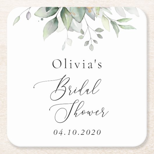 Grünpflanzen, Eukalyptus-Blätter, Boho, Brautparty Rechteckiger Pappuntersetzer (Vorderseite)